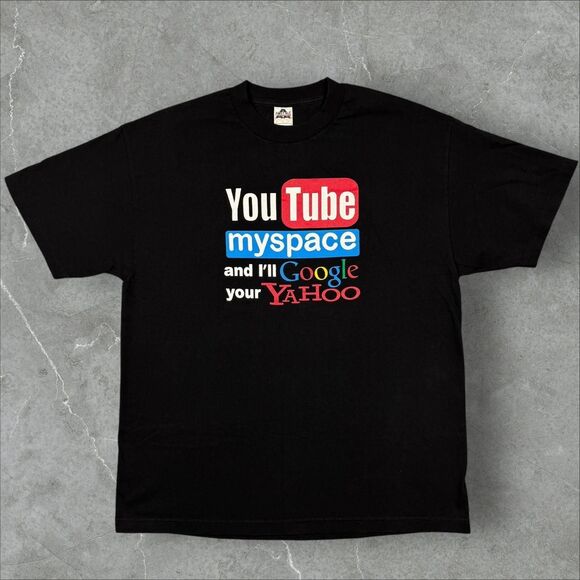VTGHo Y2K Funny "YouTube Myspace and I'll Google your Yahoo" Humor Shirt - XL - Picture 1 of 6